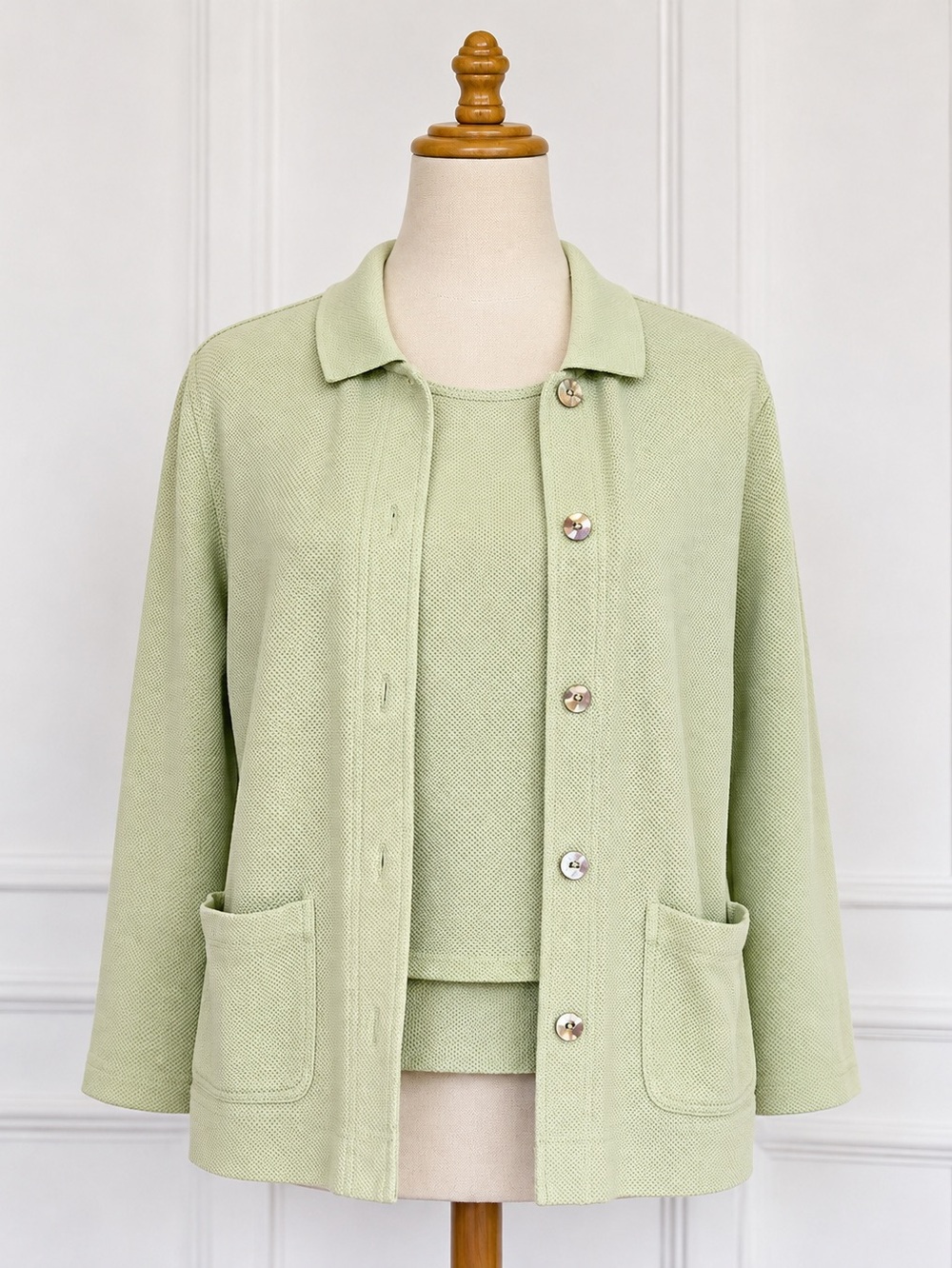 Talbots mint green sweater twinset Sm long sleeve.